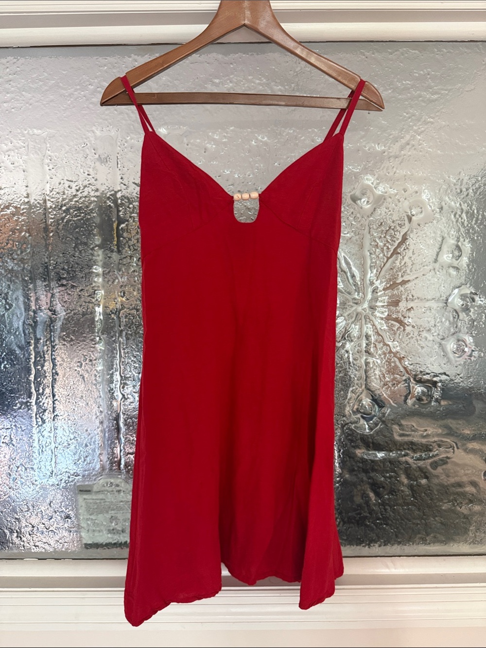 Red Spaghetti Strap linen Dress M